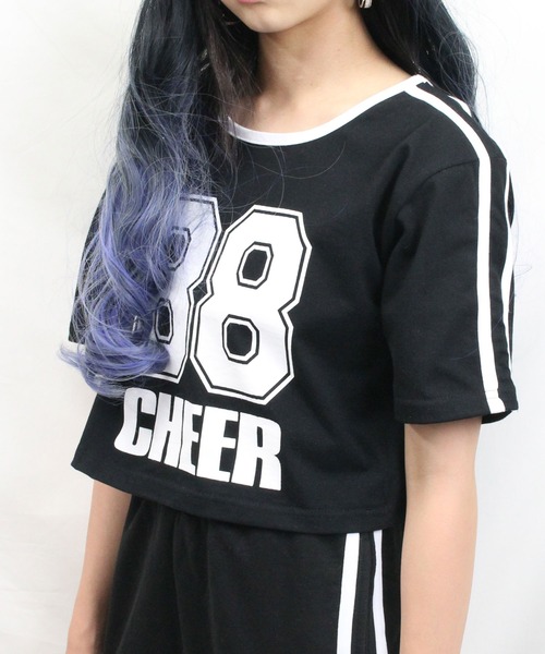 CHEER(チアー)の「ショルダーダブルラインショートTEE(Tシャツ/カットソー・レディース・ホワイト/ブラック・S/M/L)」の3枚目の写真