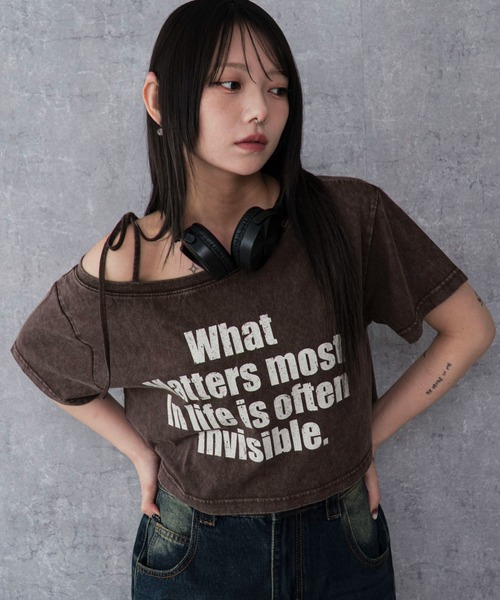 [WOOALONG]OG Basic ティーシャツ★新作・25SS★男女★ WEGO/【25年春夏新作】2WAYオフショルショートT（Tシャツ