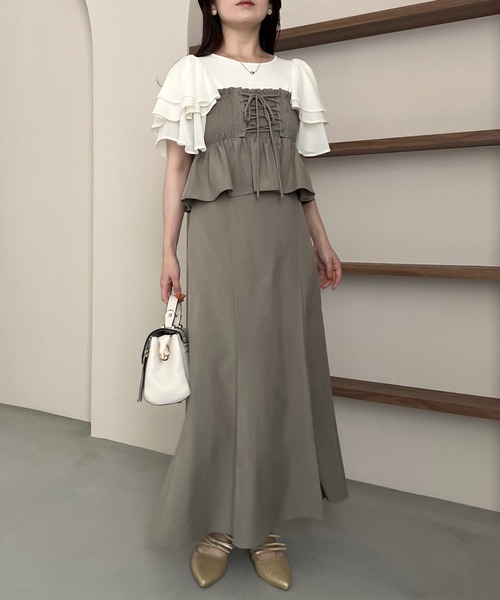 mysty woman(ミスティウーマン)の「異素材フリルスリーブプルオーバー 497238(Tシャツ/カットソー・レディース・オフホワイト/ブラック/グリーン・FREE)」の21枚目の写真