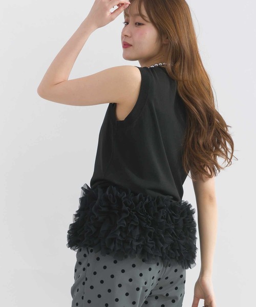 PICCIN PERLA(ピッチンペルラ)の「フラワーキャミソール(キャミソール・レディース・ブラック/オフホワイト・M)」の4枚目の写真