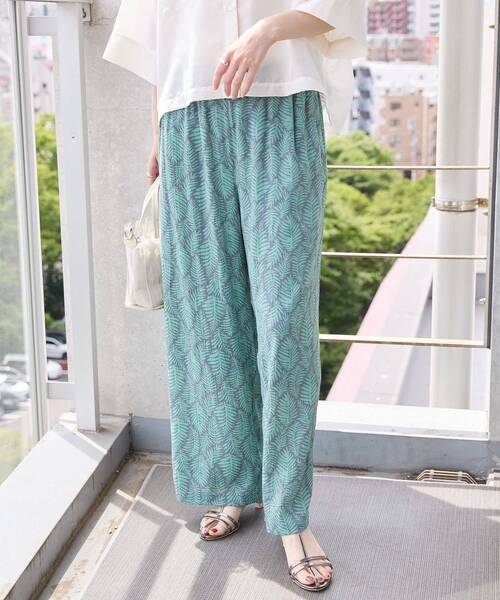 ほぼ未使用 極美品 45r 春の丘のプリントのパンツ（インディゴ） センターシームサイドリボンジョガーパンツ / Center Seam