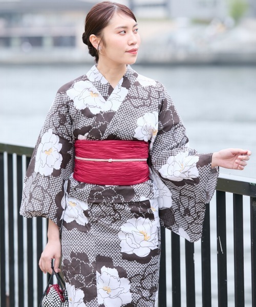 浴衣★へこ帯セット セール】高身長 花柄浴衣セット（ゆかた＋へこ帯）（トール