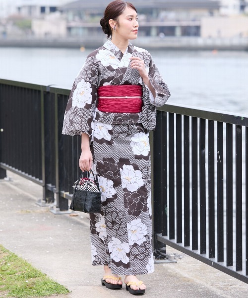 セール】高身長 花柄浴衣セット（ゆかた＋へこ帯）（トール