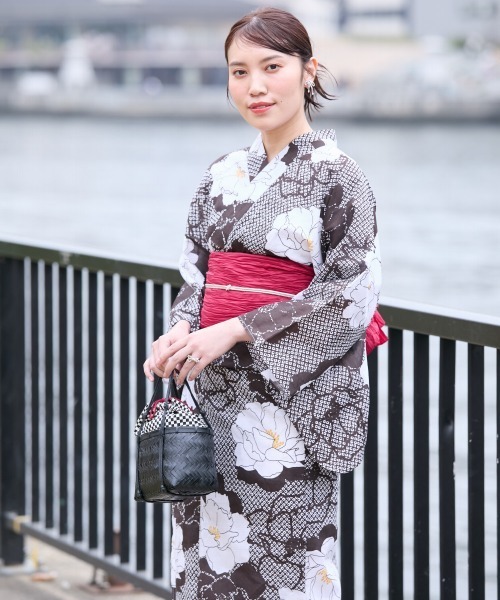 セール】高身長 花柄浴衣セット（ゆかた＋へこ帯）（トール