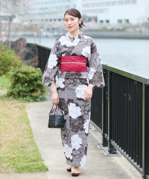 セール】高身長 花柄浴衣セット（ゆかた＋へこ帯）（トール