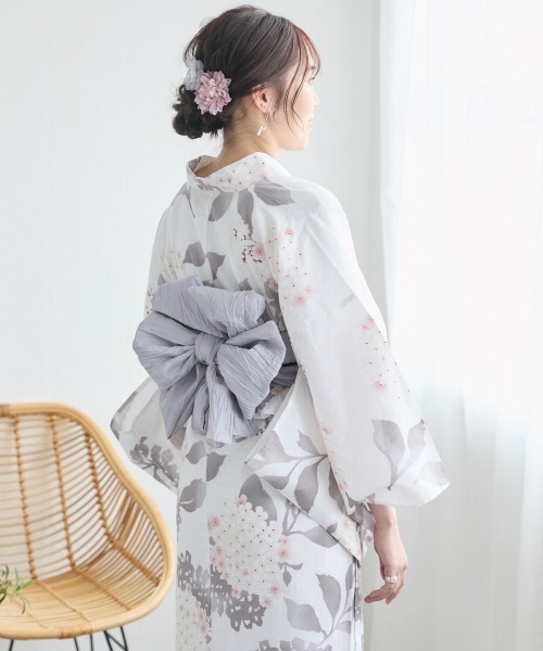 セール】高身長 花柄浴衣セット（ゆかた＋へこ帯）（トール