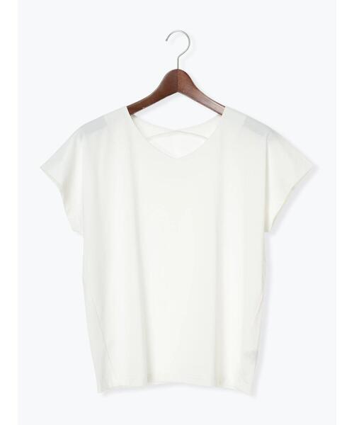 Te chichi TERRASSE（テチチテラス）の「【接触冷感】Vネックフレンチスリーブトップス（Tシャツ/カットソー・レディース・ブラック/ベージュ/オフホワイト・F）」の2枚目の写真