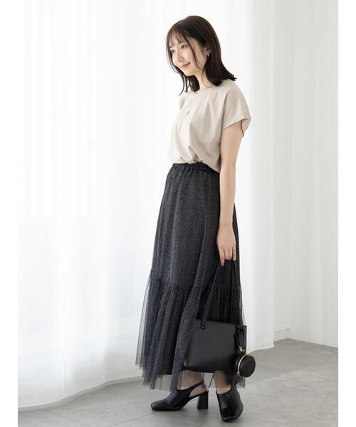 Te chichi TERRASSE（テチチテラス）の「【接触冷感】Vネックフレンチスリーブトップス（Tシャツ/カットソー・レディース・ブラック/ベージュ/オフホワイト・F）」の12枚目の写真