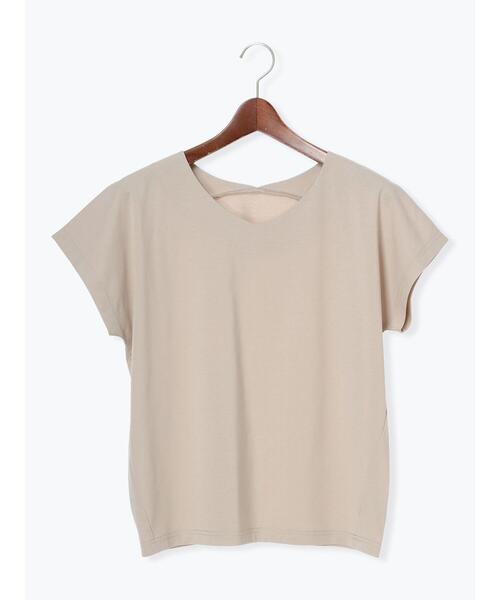 Te chichi TERRASSE（テチチテラス）の「【接触冷感】Vネックフレンチスリーブトップス（Tシャツ/カットソー・レディース・ブラック/ベージュ/オフホワイト・F）」の10枚目の写真