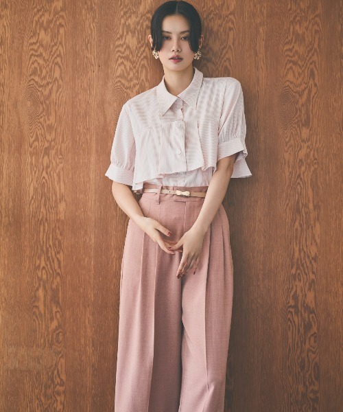 AND COUTURE（アンドクチュール）の「ストライプヨークハーフスリーブシャツ（シャツ/ブラウス・レディース・グリーン系その他/ブルー系その他/ベージュ系その他/パープル系その他・FREE）」の6枚目の写真