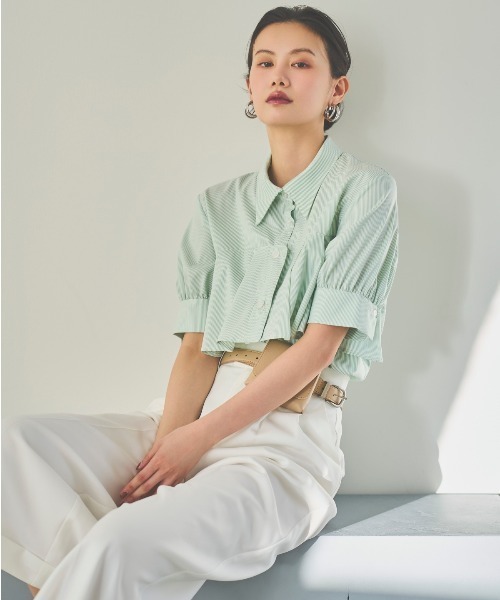 AND COUTURE（アンドクチュール）の「ストライプヨークハーフスリーブシャツ（シャツ/ブラウス・レディース・グリーン系その他/ブルー系その他/ベージュ系その他/パープル系その他・FREE）」の8枚目の写真