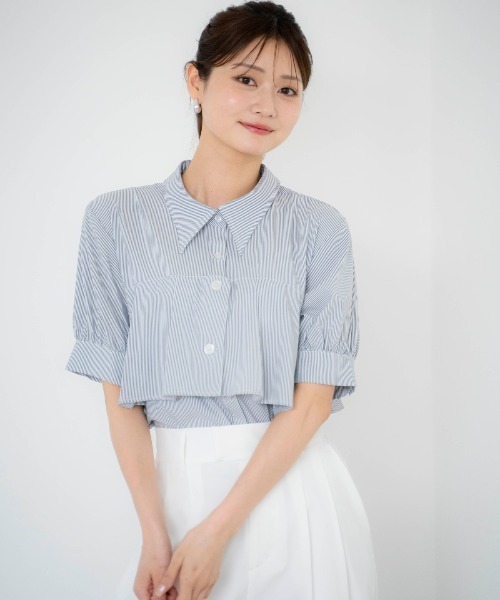 AND COUTURE（アンドクチュール）の「ストライプヨークハーフスリーブシャツ（シャツ/ブラウス・レディース・グリーン系その他/ブルー系その他/ベージュ系その他/パープル系その他・FREE）」の11枚目の写真