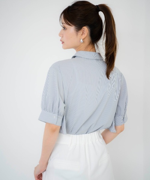 AND COUTURE（アンドクチュール）の「ストライプヨークハーフスリーブシャツ（シャツ/ブラウス・レディース・グリーン系その他/ブルー系その他/ベージュ系その他/パープル系その他・FREE）」の15枚目の写真