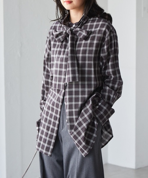 RANAN(ラナン)の「2wayボウタイチェックシャツ(シャツ/ブラウス・レディース・ブラック/ホワイト・M/L/LL)」の12枚目の写真