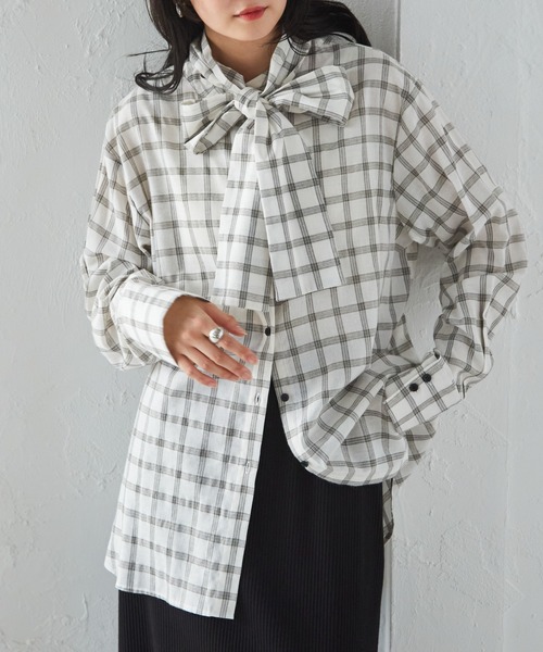RANAN(ラナン)の「2wayボウタイチェックシャツ(シャツ/ブラウス・レディース・ブラック/ホワイト・M/L/LL)」の16枚目の写真