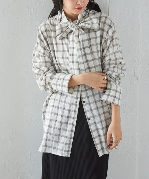 RANAN(ラナン)の「2wayボウタイチェックシャツ(シャツ/ブラウス・レディース・ブラック/ホワイト・M/L/LL)」の17枚目の写真