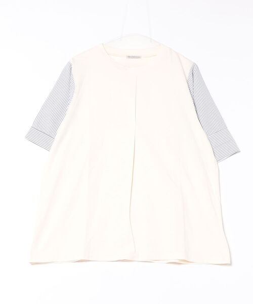 BELLUNA PLUS(ベルーナ)の「異素材切替タック使いプルオーバー(Tシャツ/カットソー・レディース・ネイビー系/アイボリー系/グリーン・LARGE/X-LARGE/MEDIUM)」の2枚目の写真