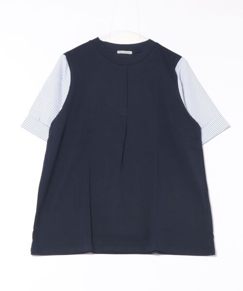 BELLUNA PLUS(ベルーナ)の「異素材切替タック使いプルオーバー(Tシャツ/カットソー・レディース・ネイビー系/アイボリー系/グリーン・LARGE/X-LARGE/MEDIUM)」の3枚目の写真
