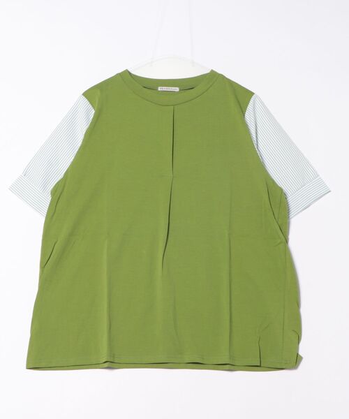 BELLUNA PLUS(ベルーナ)の「異素材切替タック使いプルオーバー(Tシャツ/カットソー・レディース・ネイビー系/アイボリー系/グリーン・LARGE/X-LARGE/MEDIUM)」の1枚目の写真