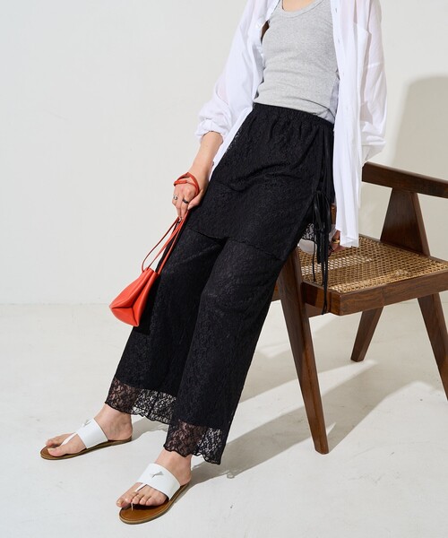 セール】限定展開 ラップスカート レイヤード レース パンツ