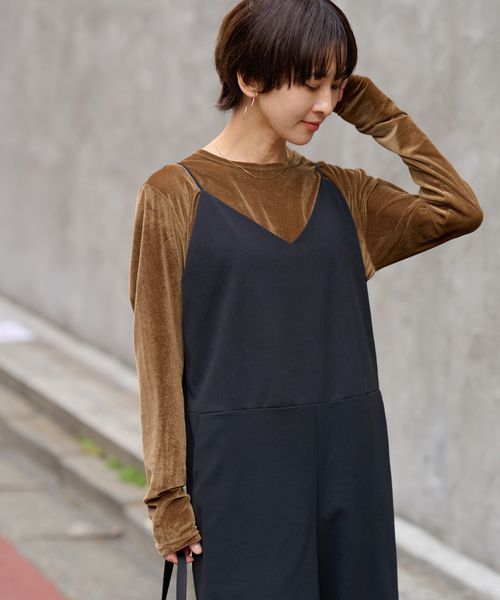 JOURNAL STANDARD relume（ジャーナルスタンダード　レリューム）の「シアーベロアクルーネックロングTEE（Tシャツ/カットソー・レディース・ブラウン/グリーン/ピンク/チャコールグレー・FREE）」の3枚目の写真