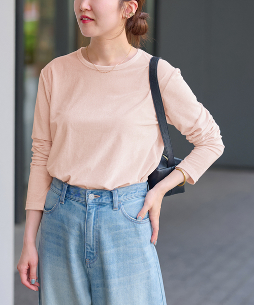 JOURNAL STANDARD relume（ジャーナルスタンダード　レリューム）の「シアーベロアクルーネックロングTEE（Tシャツ/カットソー・レディース・ブラウン/グリーン/ピンク/チャコールグレー・FREE）」の8枚目の写真