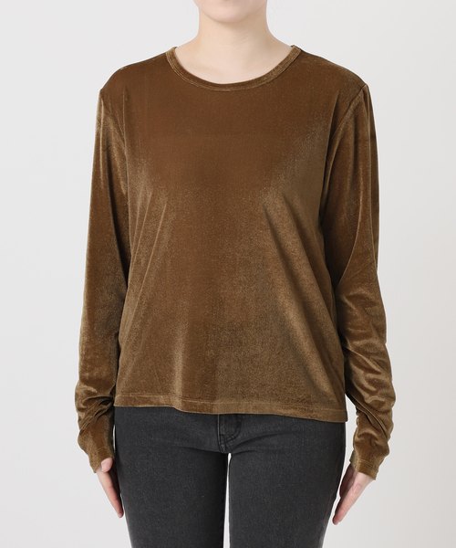 JOURNAL STANDARD relume（ジャーナルスタンダード　レリューム）の「シアーベロアクルーネックロングTEE（Tシャツ/カットソー・レディース・ブラウン/グリーン/ピンク/チャコールグレー・FREE）」の21枚目の写真