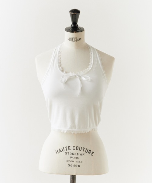 ROOPTOKYO(ループトウキョウ)の「Lace Design Halter Neck Cami / レースデザイン ホルターネックキャミ(キャミソール・レディース・ホワイト/ブラック/グレー・FREE)」の4枚目の写真