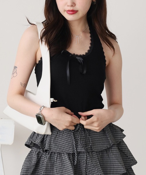 ROOPTOKYO(ループトウキョウ)の「Lace Design Halter Neck Cami / レースデザイン ホルターネックキャミ(キャミソール・レディース・ホワイト/ブラック/グレー・FREE)」の11枚目の写真