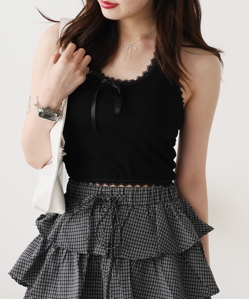ROOPTOKYO(ループトウキョウ)の「Lace Design Halter Neck Cami / レースデザイン ホルターネックキャミ(キャミソール・レディース・ホワイト/ブラック/グレー・FREE)」の12枚目の写真