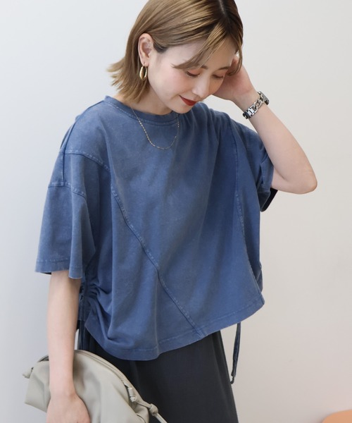AMERICAN HOLIC(アメリカンホリック)の「ドロストピグメントショートTシャツ(Tシャツ/カットソー・レディース・ブルー/チャコールグレー・M/L)」の2枚目の写真