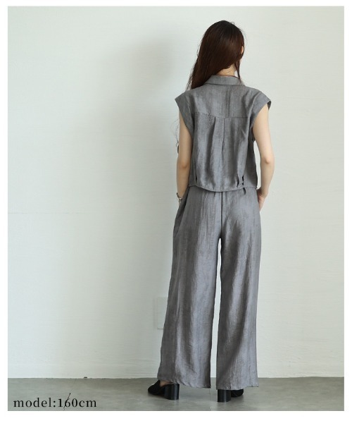Sawa a la mode(サワアラモード)の「ノースリーブシャツ&ワイドパンツセットアップ(セットアップ・レディース・グレー/ライトブルー・FREE)」の21枚目の写真