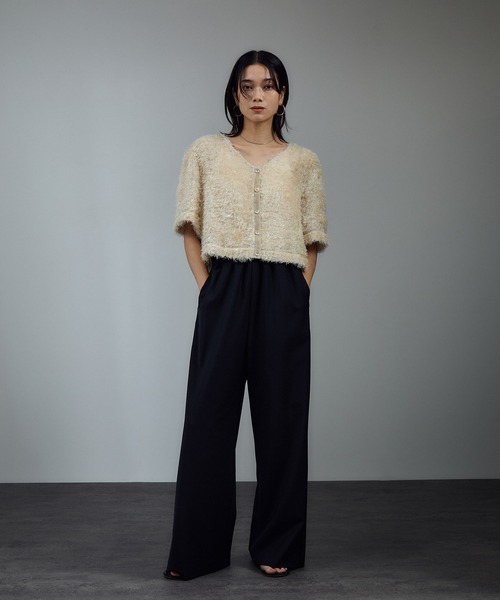 SALON adam et rope'（サロン アダム エ ロペ）の「GREENWOOLサイドベロアラインパンツ［ストレッチ・接触冷感・防シワ］（その他パンツ・レディース・グレー/ブラック/ブラウン・S/M）」の5枚目の写真