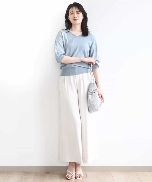 OFUON le MK(オフオンルエムケー)の「ハイゲージVネックニット/UVカット/接触冷感/洗える/WEB限定サイズあり(ニット/セーター・レディース・ライトブルー/ピンク/ブラウン/ホワイト・38/36)」の18枚目の写真