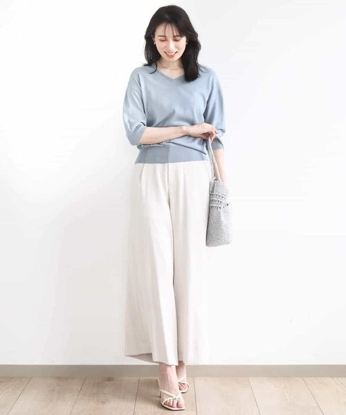 OFUON le MK(オフオンルエムケー)の「ハイゲージVネックニット/UVカット/接触冷感/洗える/WEB限定サイズあり(ニット/セーター・レディース・ライトブルー/ピンク/ブラウン/ホワイト・38/36)」の19枚目の写真