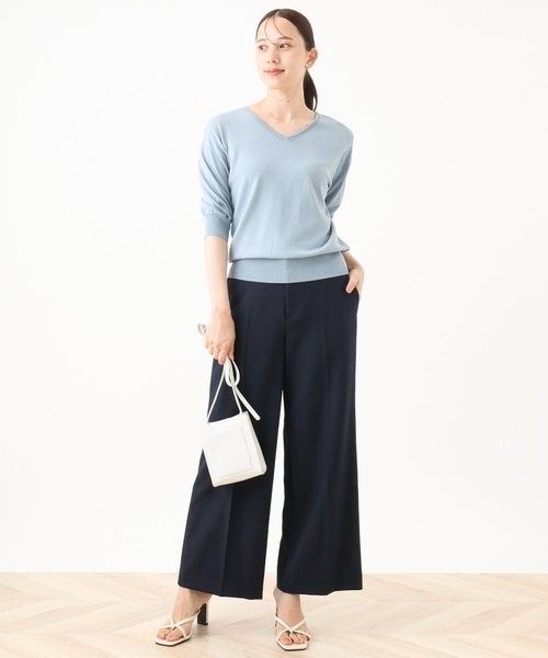 OFUON le MK(オフオンルエムケー)の「ハイゲージVネックニット/UVカット/接触冷感/洗える/WEB限定サイズあり(ニット/セーター・レディース・ライトブルー/ピンク/ブラウン/ホワイト・38/36)」の21枚目の写真