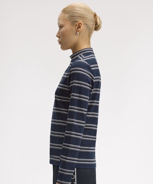 セール】Striped Mock Neck Top／ストライプモックネックトップス（T