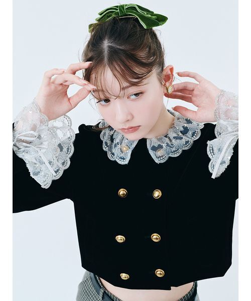 L.B CANDY STOCK]スカラップビジューアタッチドジャケット（ノーカラー