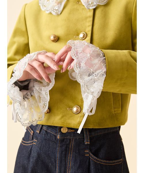 L.B CANDY STOCK]スカラップビジューアタッチドジャケット（ノーカラー