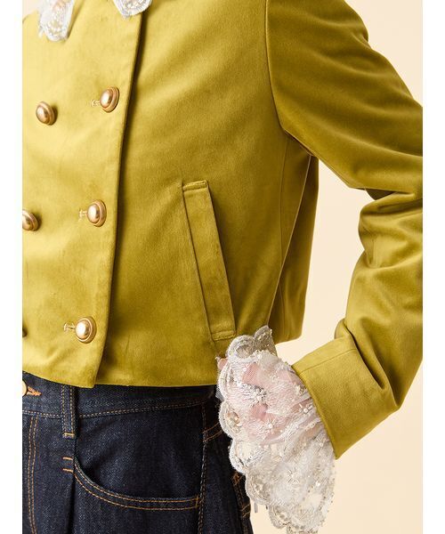 L.B CANDY STOCK]スカラップビジューアタッチドジャケット（ノーカラー