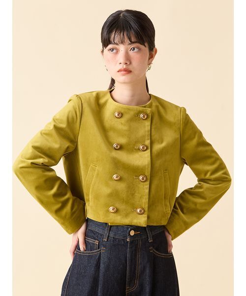 L.B CANDY STOCK]スカラップビジューアタッチドジャケット（ノーカラー