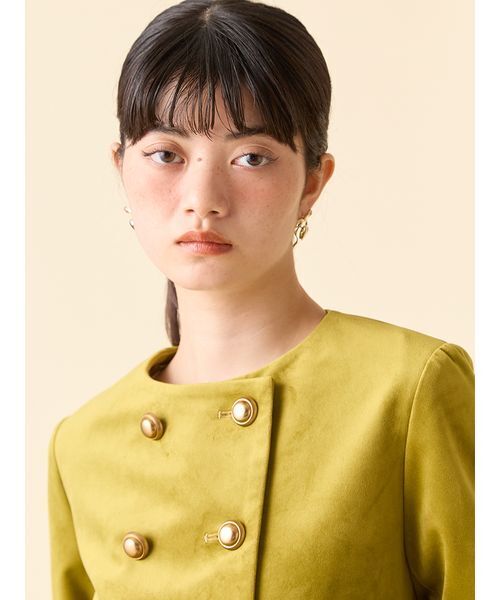 新品未使用LILY BROWN スカラップビジューアタッチドジャケット オリーブ L.B CANDY STOCK]スカラップビジューアタッチドジャケット（ノー