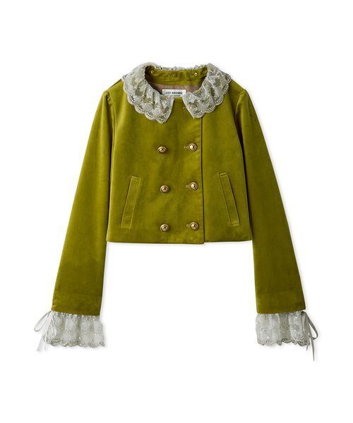 新品未使用LILY BROWN スカラップビジューアタッチドジャケット オリーブ L.B CANDY STOCK]スカラップビジューアタッチドジャケット（ノー