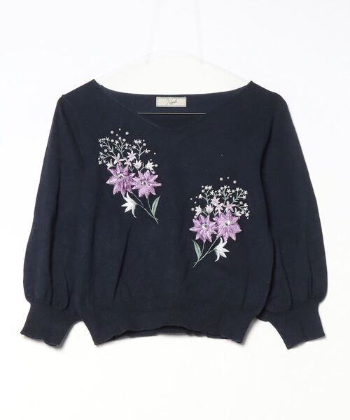 ニット/NOBLE/ネイビー 追加》ハイネックオフショルニット（ニット