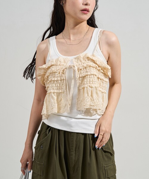 セール】ヴィンテージ風 2WAYレースビスチェ/バックリボン キャミ