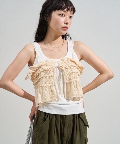 アンティークレース編みドイリーリメイクリボンキャミソール アンティークレース編みドイリーリメイクリボンキャミソール VINTAGE