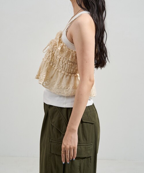 FREAK'S STORE(フリークスストア)の「ヴィンテージ風 2WAYレースビスチェ/バックリボン キャミビスチェ(キャミソール・レディース・ブラック/オフホワイト・フリ-)」の8枚目の写真