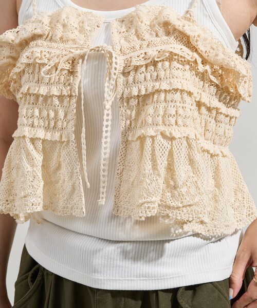 FREAK'S STORE(フリークスストア)の「ヴィンテージ風 2WAYレースビスチェ/バックリボン キャミビスチェ(キャミソール・レディース・ブラック/オフホワイト・フリ-)」の4枚目の写真