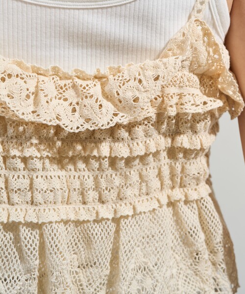 FREAK'S STORE(フリークスストア)の「ヴィンテージ風 2WAYレースビスチェ/バックリボン キャミビスチェ(キャミソール・レディース・ブラック/オフホワイト・フリ-)」の3枚目の写真