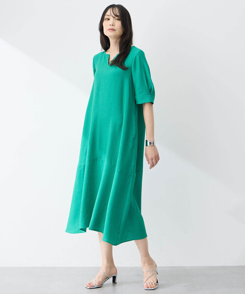 A/C DESIGN BY ALPHA CUBIC（エーシーデザインバイアルファキュービック）の「スキッパーワンピース【接触冷感】（ワンピース・レディース・ブラック/グリーン・9号/11号/13号）」の12枚目の写真